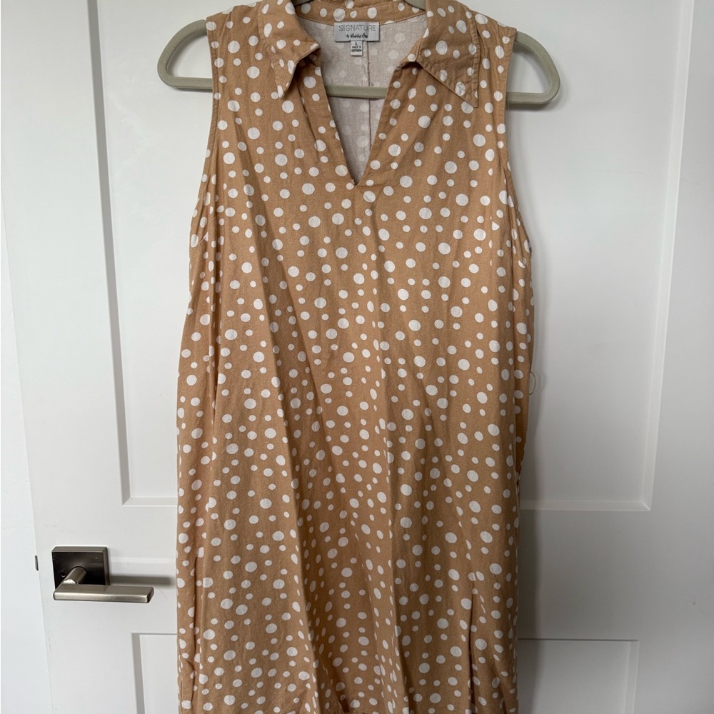 Robbie Bee Tan and White Polka Dot Midi Dress